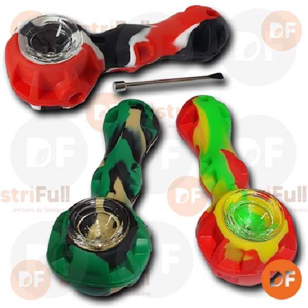 PIPA VIDRIO Y SILICONA CON PALA  VARIOS COLORES