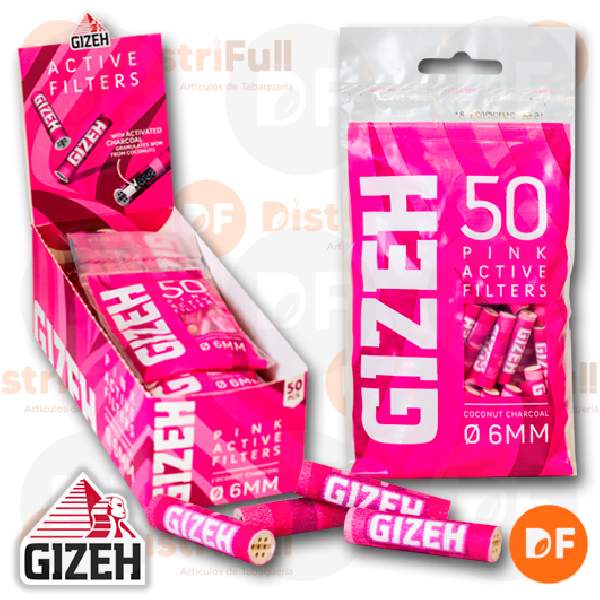 FILTRO GIZEH PINK ACTIVE CHARCOAL 6mm bolsa x 50 