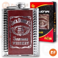 PETACA METAL FORRADA CUERO MARRON BORDÓ 8oz  10947